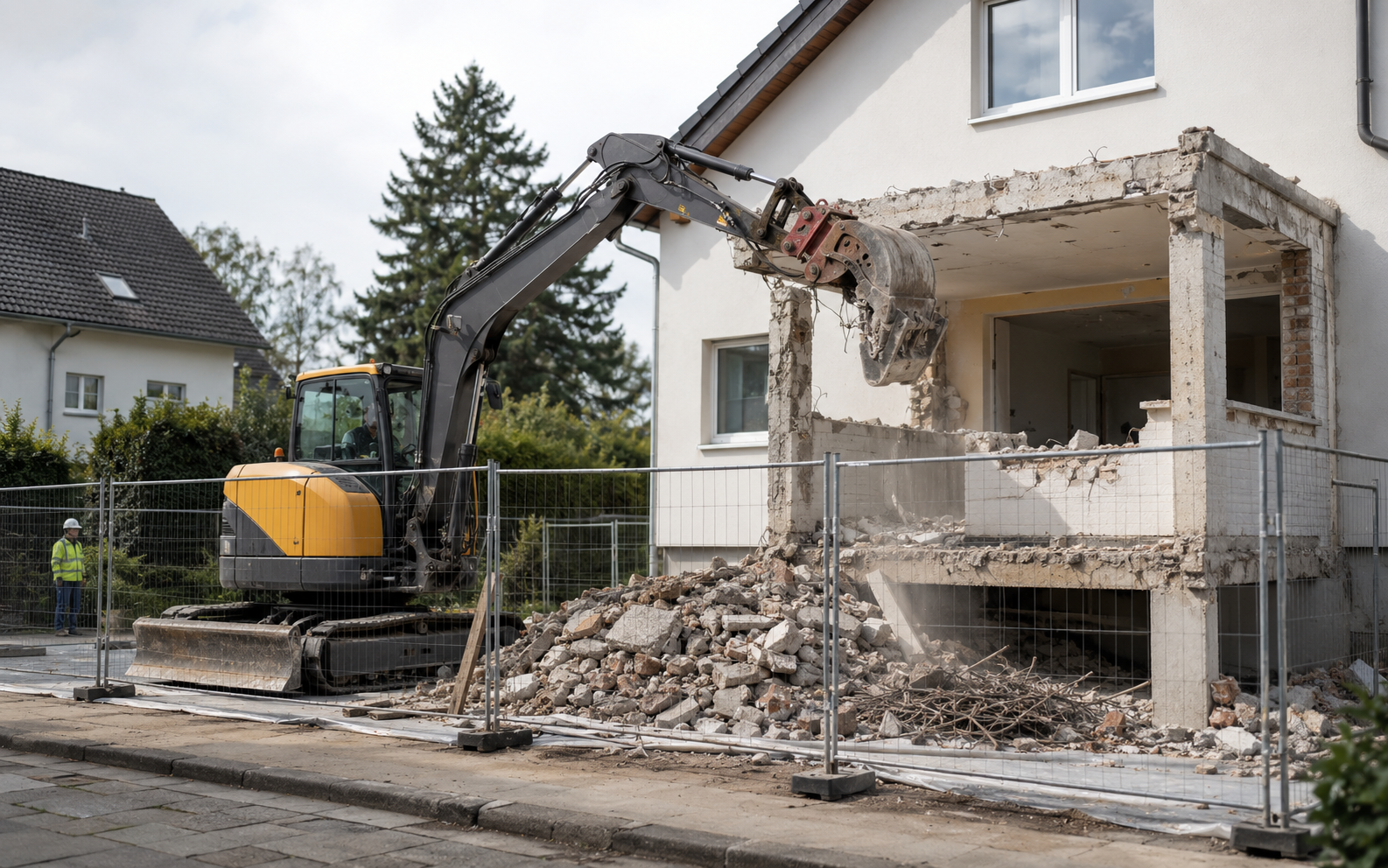 Bagger beim kontrollierten Abbruch